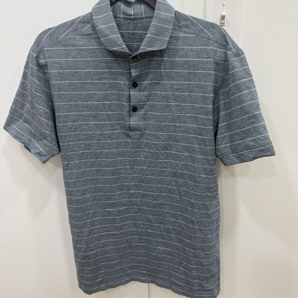 Lululemon Propel Polo Shirt Mens Medium Blue Striped Golf Performance Stretch
